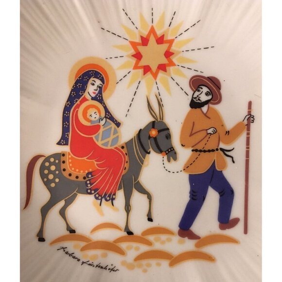 Vintage Kaiser W Germany Porcelain Compote 5" Christmas Joseph Mary Jesus - Picture 3 of 6